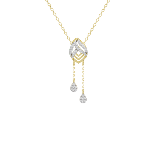 Yellow gold vermeil lab diamond tassel necklace with marquise center and two round drop stones