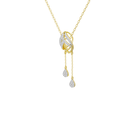 Yellow gold vermeil lab diamond tassel necklace pendant with marquise frame and two round drops