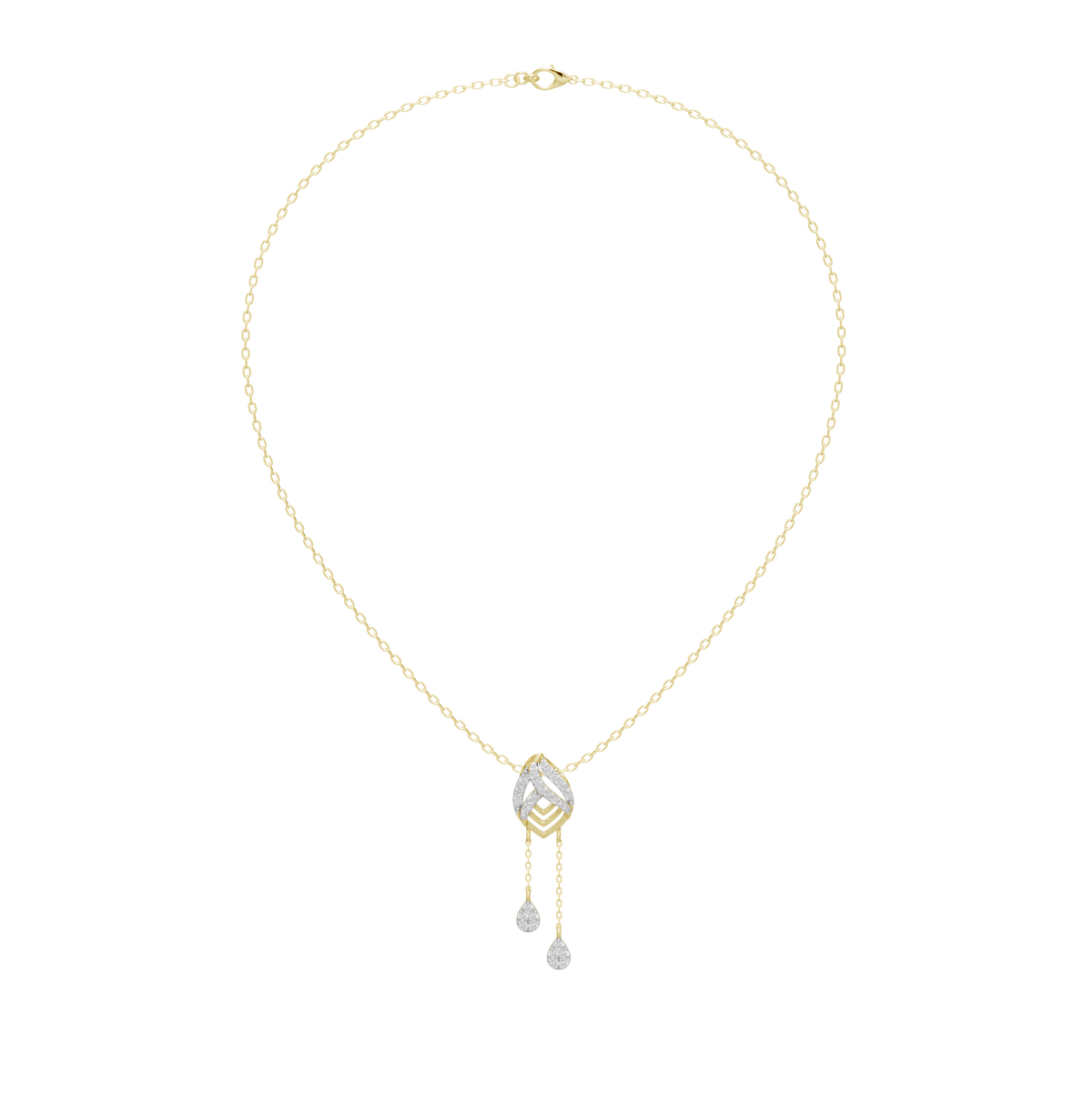 Yellow gold vermeil lab diamond tassel necklace with marquise teardrop pendant and two dangling stones