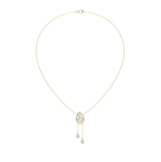 Yellow gold vermeil lab diamond tassel necklace with marquise teardrop pendant and two dangling stones