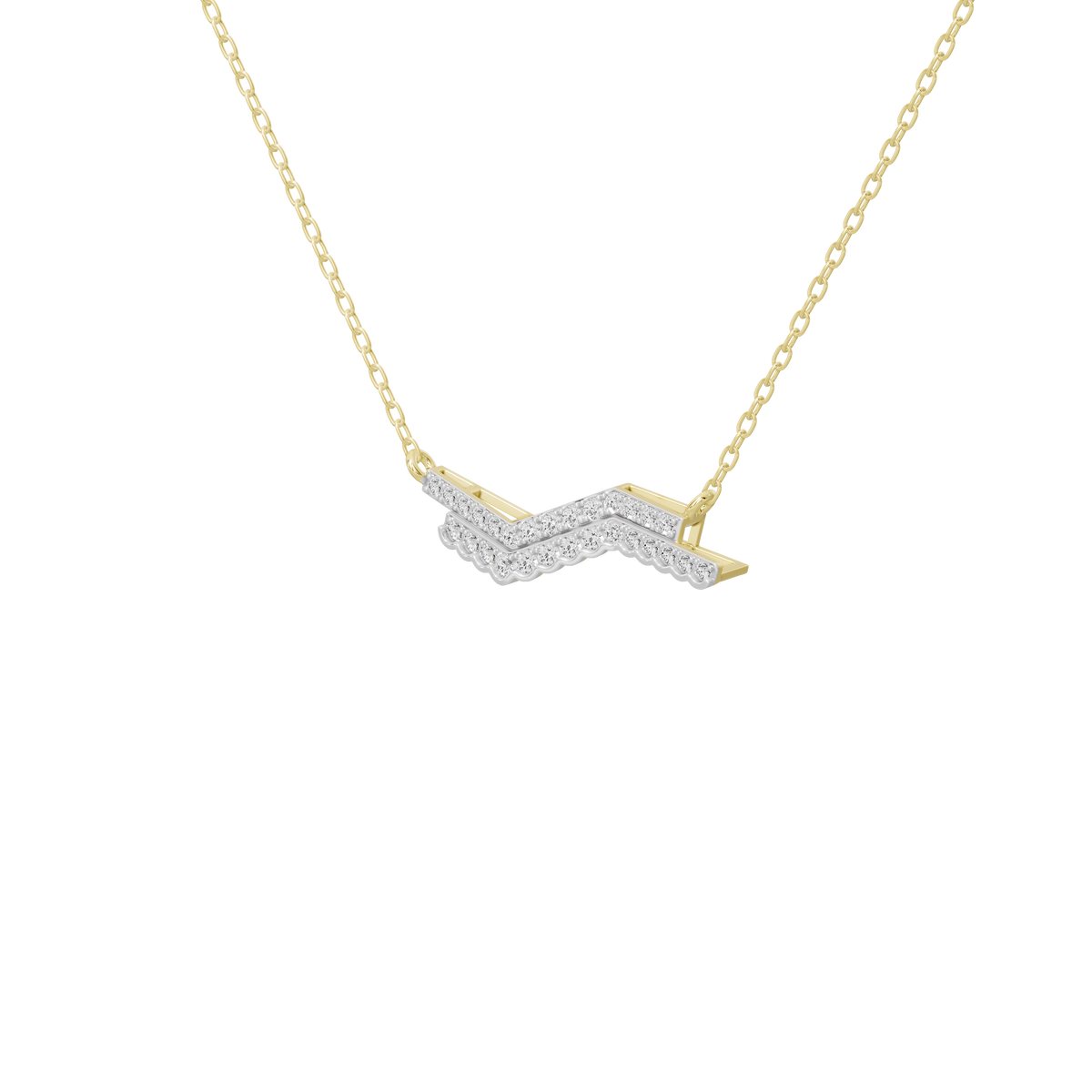 Yellow gold vermeil V-shaped lab diamond necklace pendant with arched center