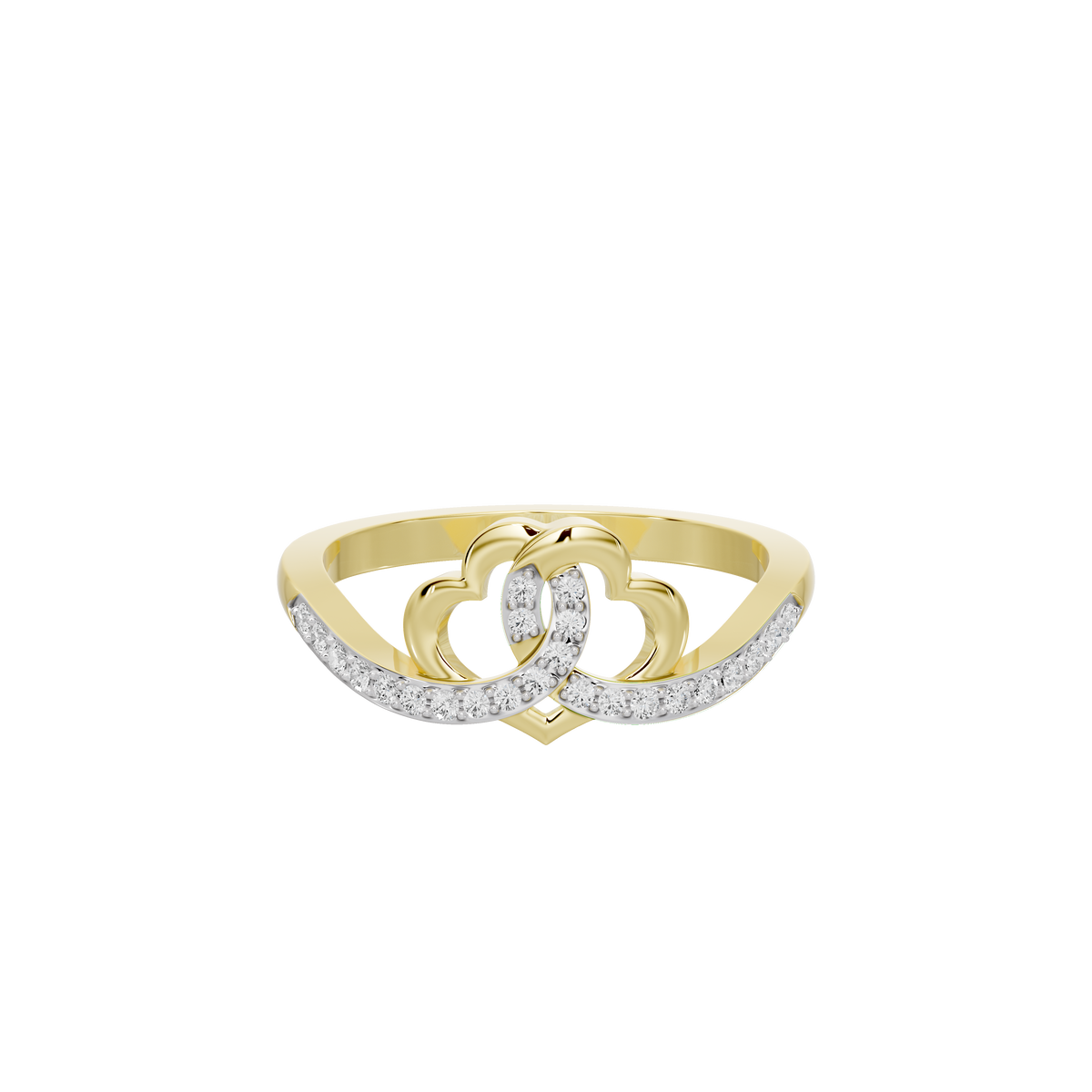 Yellow gold vermeil lab diamond ring with openwork heart motif and round stones