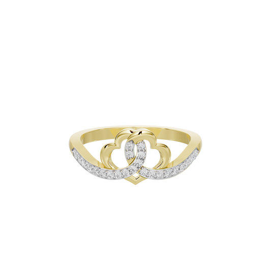 Yellow gold vermeil lab diamond ring with openwork heart motif and round stones