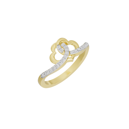 Yellow gold vermeil lab diamond ring with heart script design and pavé-look stones