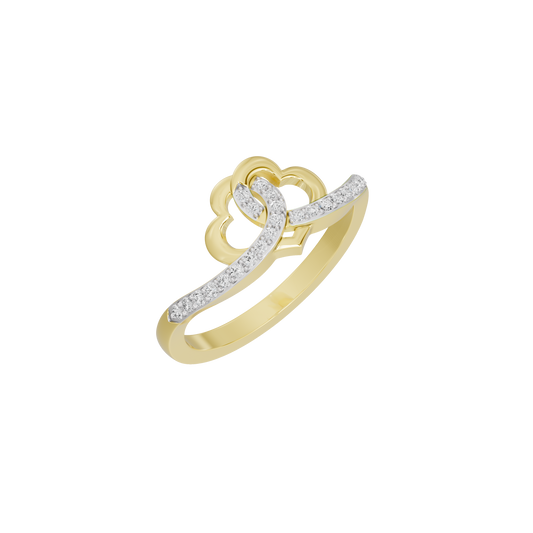 Yellow gold vermeil lab diamond ring with heart script design and pavé-look stones
