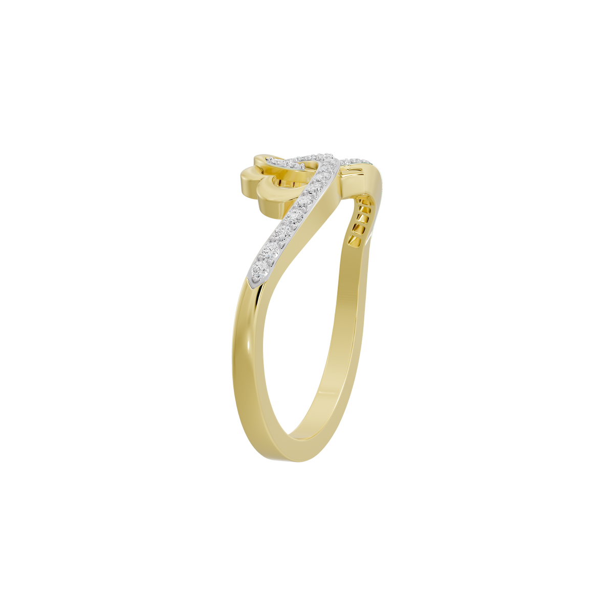 Yellow gold vermeil lab diamond ring, slender band with pavé-set heart detail