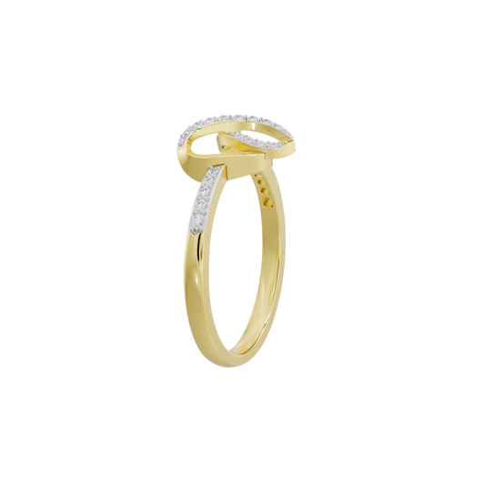 Yellow gold vermeil infinity lab diamond ring, side view of band and setting