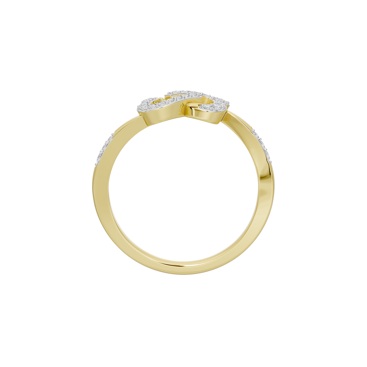 Yellow gold vermeil ring band with diamond pavé knot motif