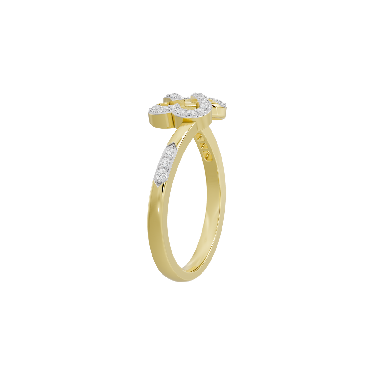 Yellow gold vermeil ring with diamond knot centerpiece on open band