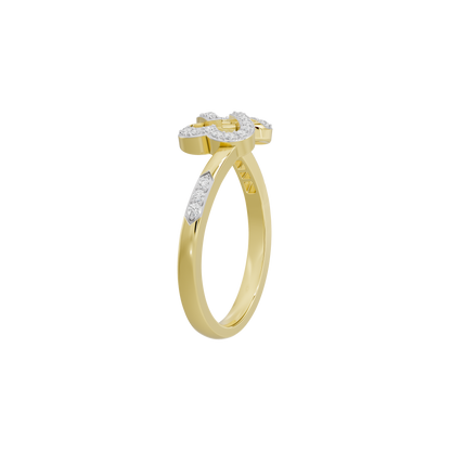 Yellow gold vermeil ring with diamond knot centerpiece on open band