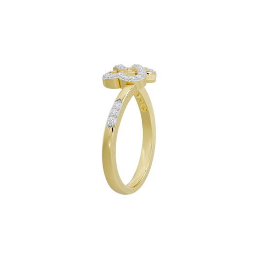 Yellow gold vermeil ring with diamond knot centerpiece on open band