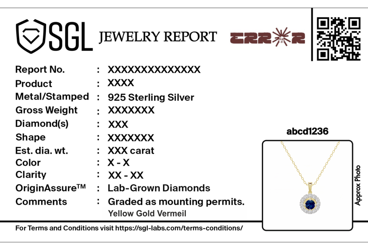 Yellow gold vermeil diamond pendant necklace with blue center stone and halo