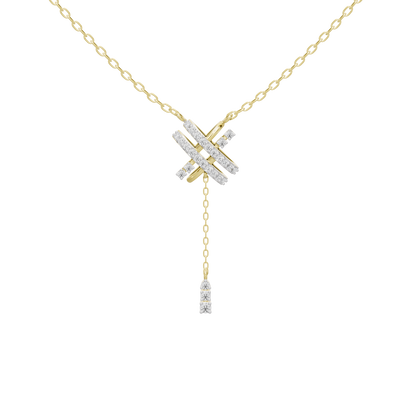 Lab diamond cross pendant with dangling bar charm on a yellow gold vermeil chain