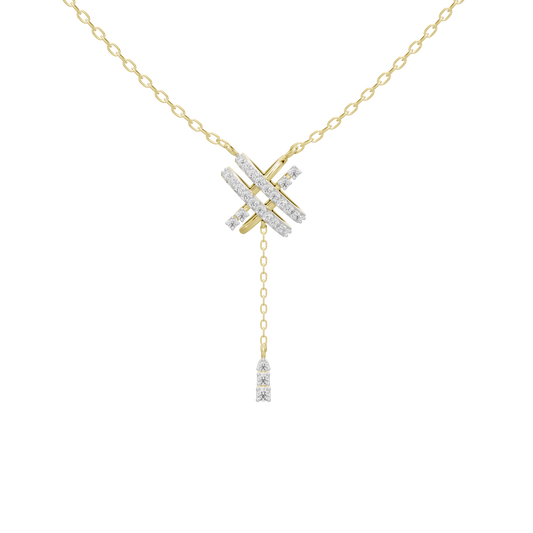 Lab diamond cross pendant with dangling bar charm on a yellow gold vermeil chain