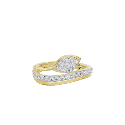 Yellow gold vermeil lab diamond ring with wide curved band and oval pave centerpiece