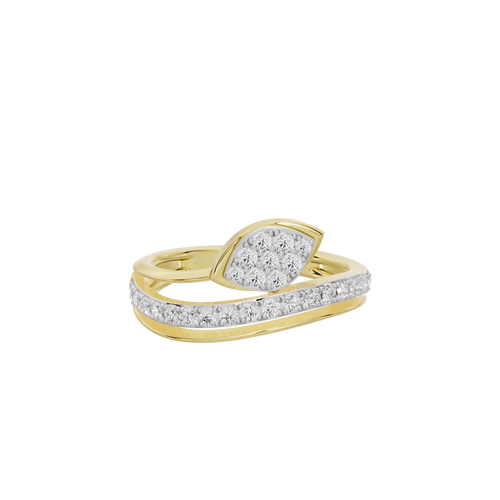 Yellow gold vermeil lab diamond ring with wide curved band and oval pave centerpiece