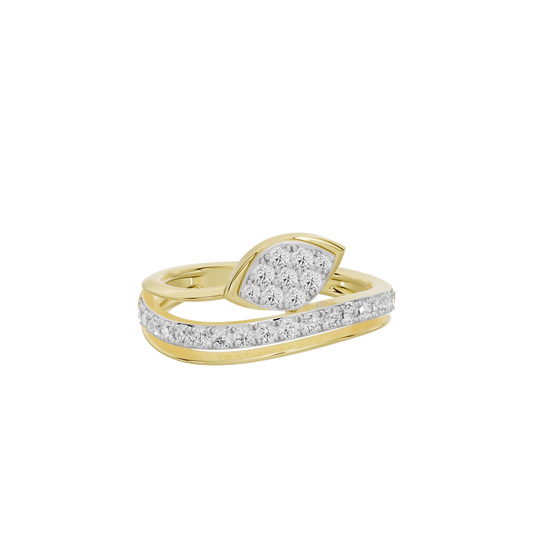 Yellow gold vermeil lab diamond ring with wide curved band and oval pave centerpiece
