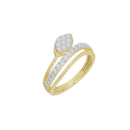 Yellow gold vermeil lab diamond ring with stacked curved bands and oval diamond accents