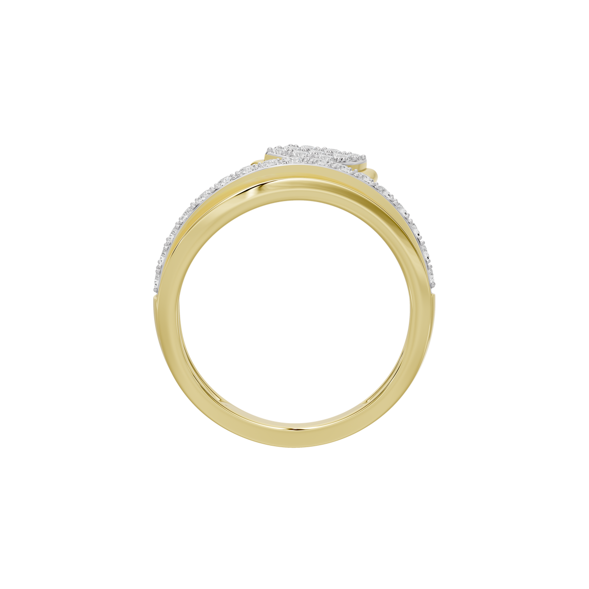 Yellow gold vermeil lab diamond ring, angled view showing thin curved band and prong-set stone