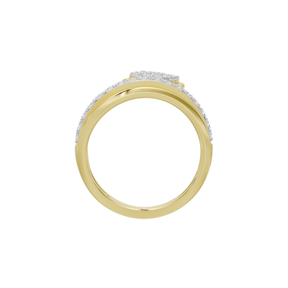 Yellow gold vermeil lab diamond ring, angled view showing thin curved band and prong-set stone