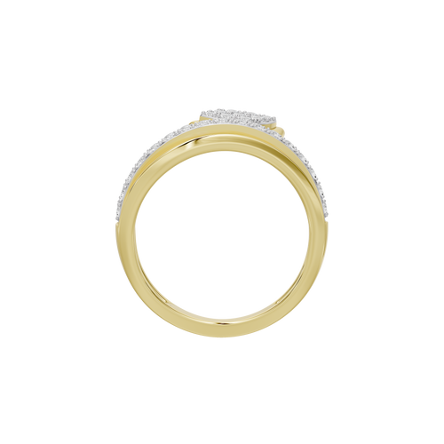 Yellow gold vermeil lab diamond ring, angled view showing thin curved band and prong-set stone
