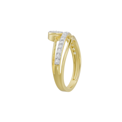 Yellow gold vermeil lab diamond ring with curved open bands and oval pave stone