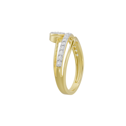Yellow gold vermeil lab diamond ring with curved open bands and oval pave stone