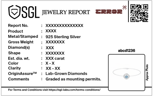 Jewelry report card with bracelet diagram and circular blue stone detail