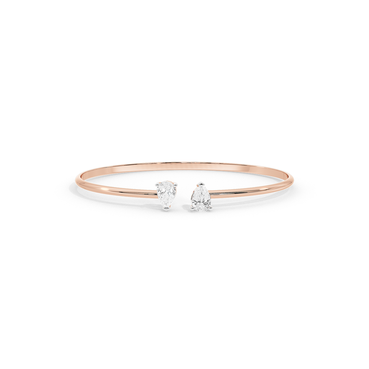 Rose gold vermeil lab diamond bangle bracelet with three pear-cut stones