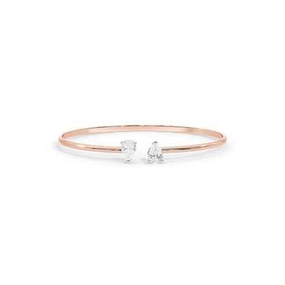 Rose gold vermeil lab diamond bangle bracelet with three pear-cut stones
