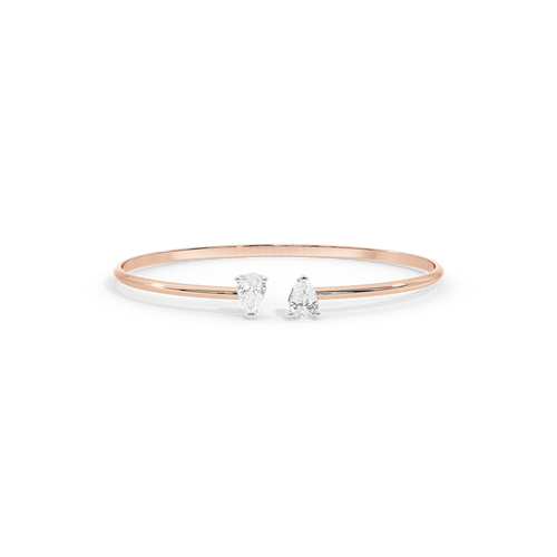 Rose gold vermeil lab diamond bangle bracelet with three pear-cut stones