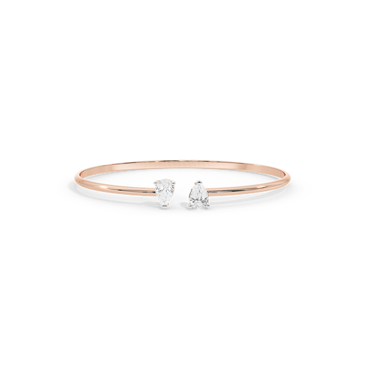 Rose gold vermeil lab diamond bangle bracelet with three pear-cut stones