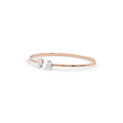 Rose gold vermeil lab diamond bangle with two pear-shaped stones