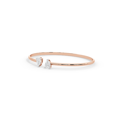 Rose gold vermeil lab diamond bangle with two pear-shaped stones