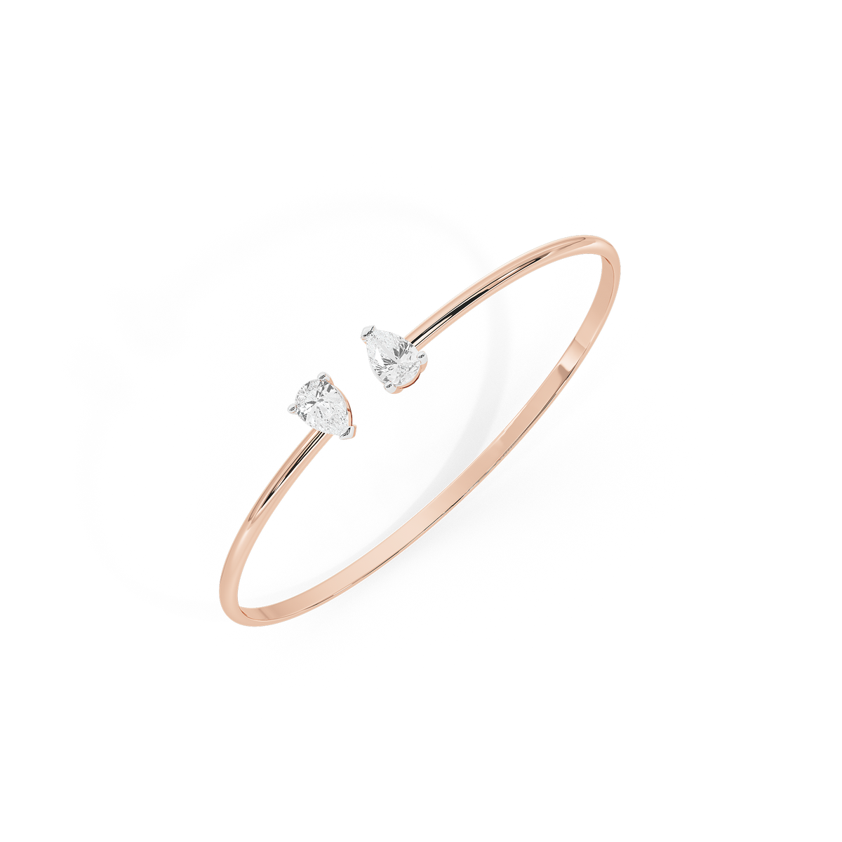 Rose gold vermeil lab diamond cuff bracelet with two pear-shaped stones