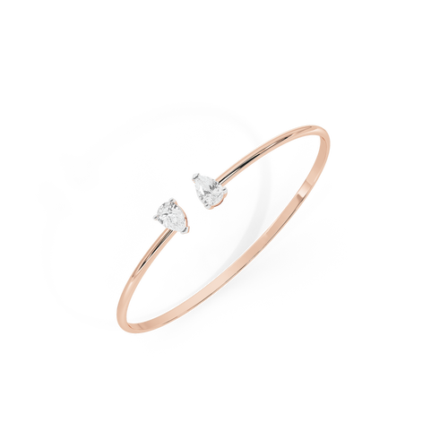 Rose gold vermeil lab diamond cuff bracelet with two pear-shaped stones