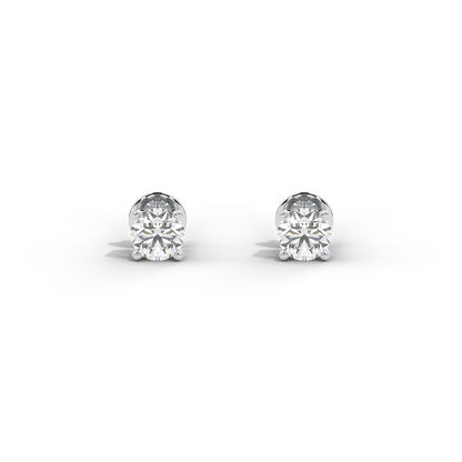 Sterling silver lab diamond solitaire stud earrings, round center with halo