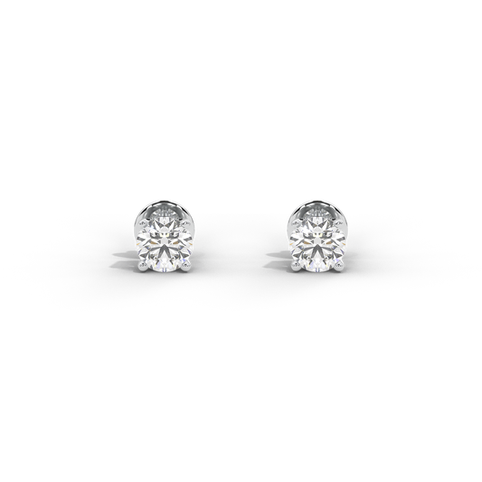Sterling silver lab diamond solitaire stud earrings, round center with halo