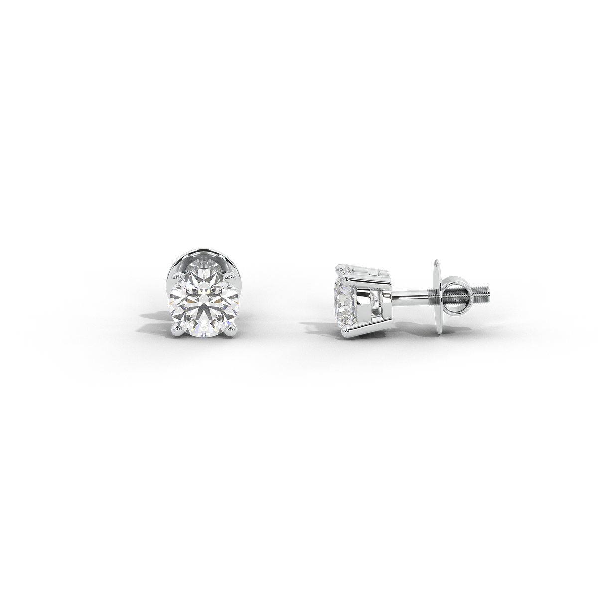 Sterling silver lab diamond solitaire stud earrings, round prong-set stones
