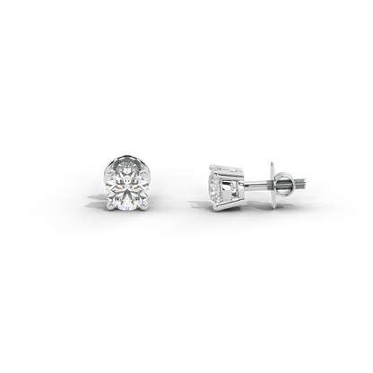 Sterling silver lab diamond solitaire stud earrings, round prong-set stones