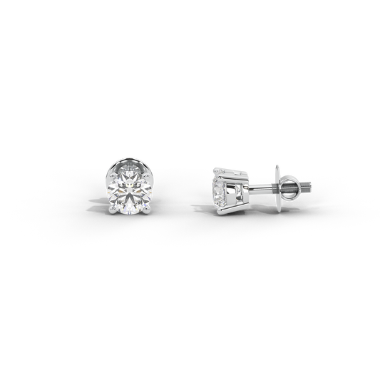 Sterling silver lab diamond solitaire stud earrings, round prong-set stones