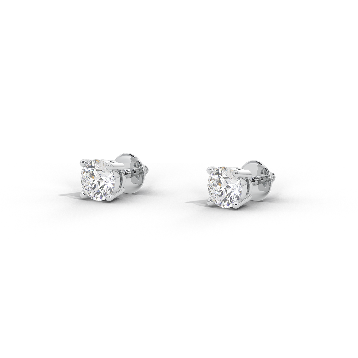 Sterling silver lab diamond solitaire stud earrings, side view of prong setting