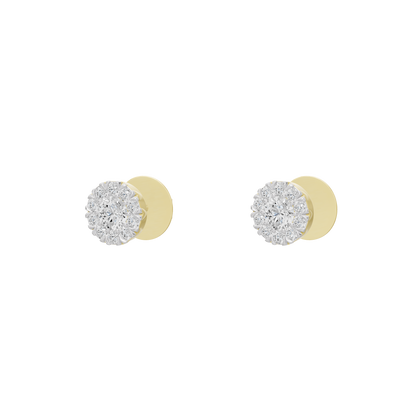 Round diamond stud earrings in yellow gold vermeil, clustered sparkle with gold backs