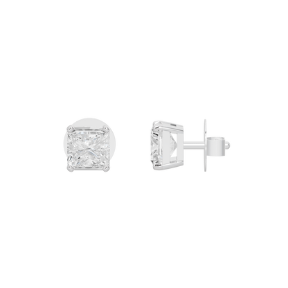 Square lab-grown diamond stud earrings shown front and post back