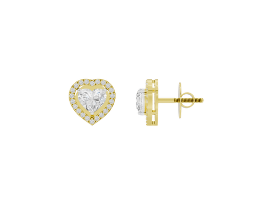 Heart-shaped lab diamond stud earrings with butterfly back, yellow gold vermeil