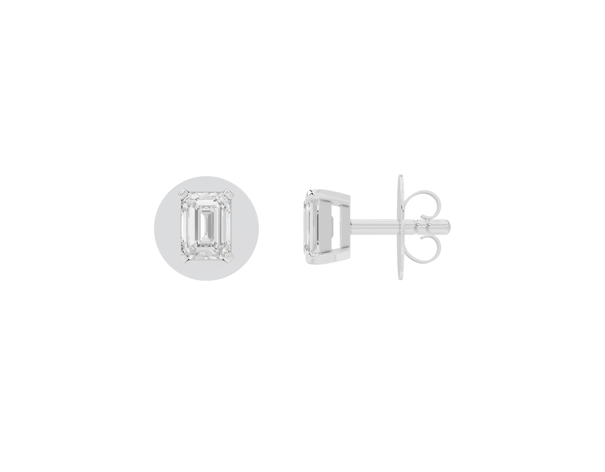 Square lab-diamond stud earrings with back post and clasp, 925 sterling silver