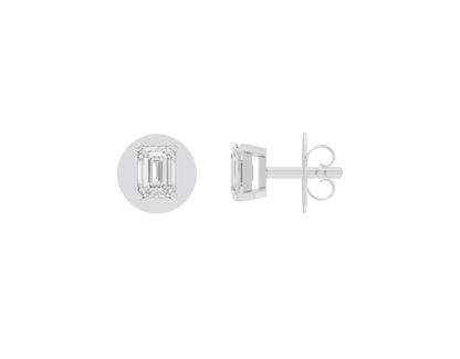 Square lab-diamond stud earrings with back post and clasp, 925 sterling silver