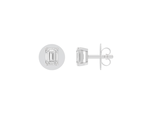 Square lab-diamond stud earrings with back post and clasp, 925 sterling silver