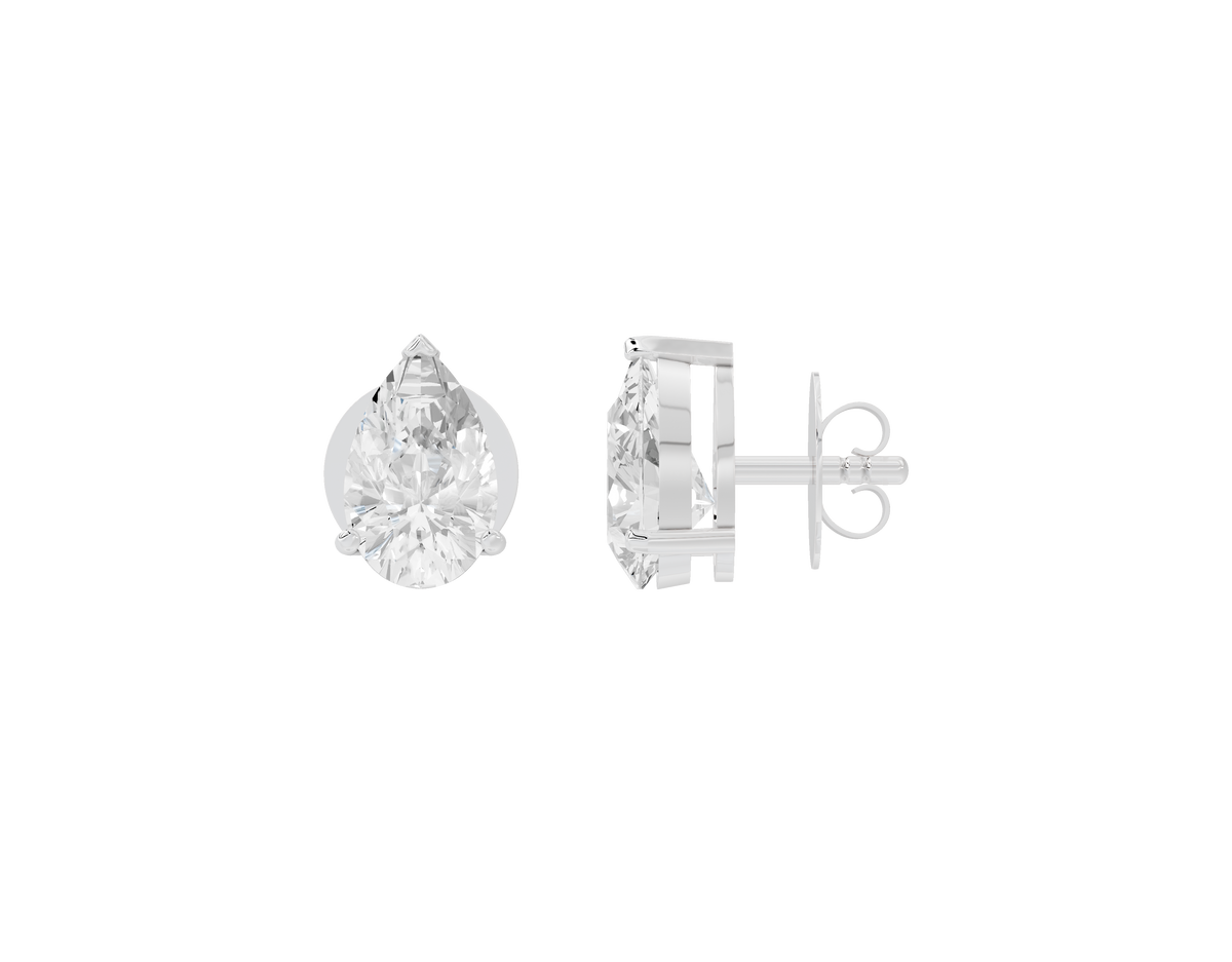 Pear-shaped lab diamond stud earrings with hinged back, 925 sterling silver