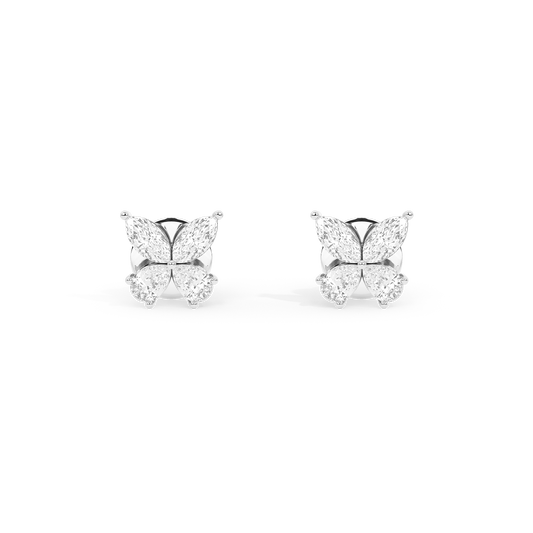 925 sterling silver lab diamond butterfly stud earrings, pair with four diamond clusters